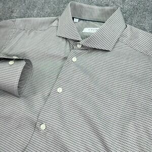 Eton Dress Shirt Men 17 43 Gray Geometric Pattern Contemporary Button Up Romania